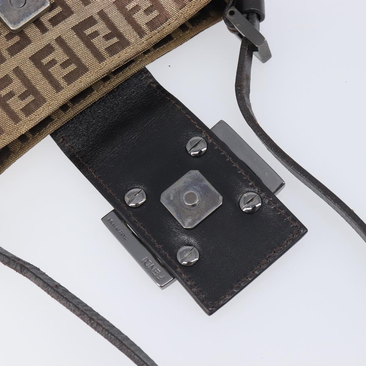 FENDI Zucchino Canvas Mamma Baguette Hand Bag Brown Silver Auth 207982