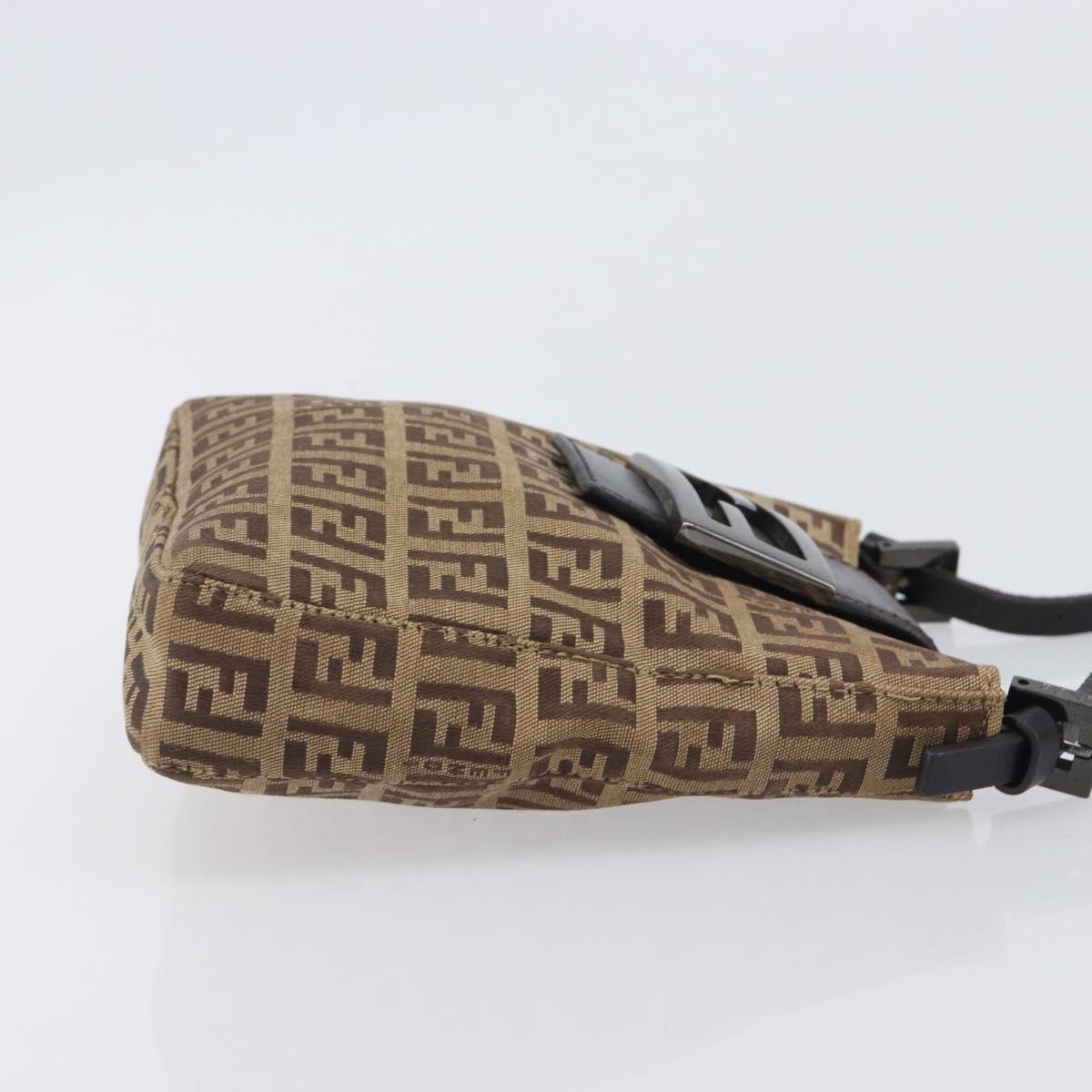 FENDI Zucchino Canvas Mamma Baguette Hand Bag Brown Silver Auth 207982