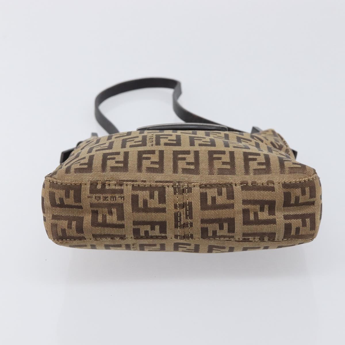 FENDI Zucchino Canvas Mamma Baguette Hand Bag Brown Silver Auth 207982