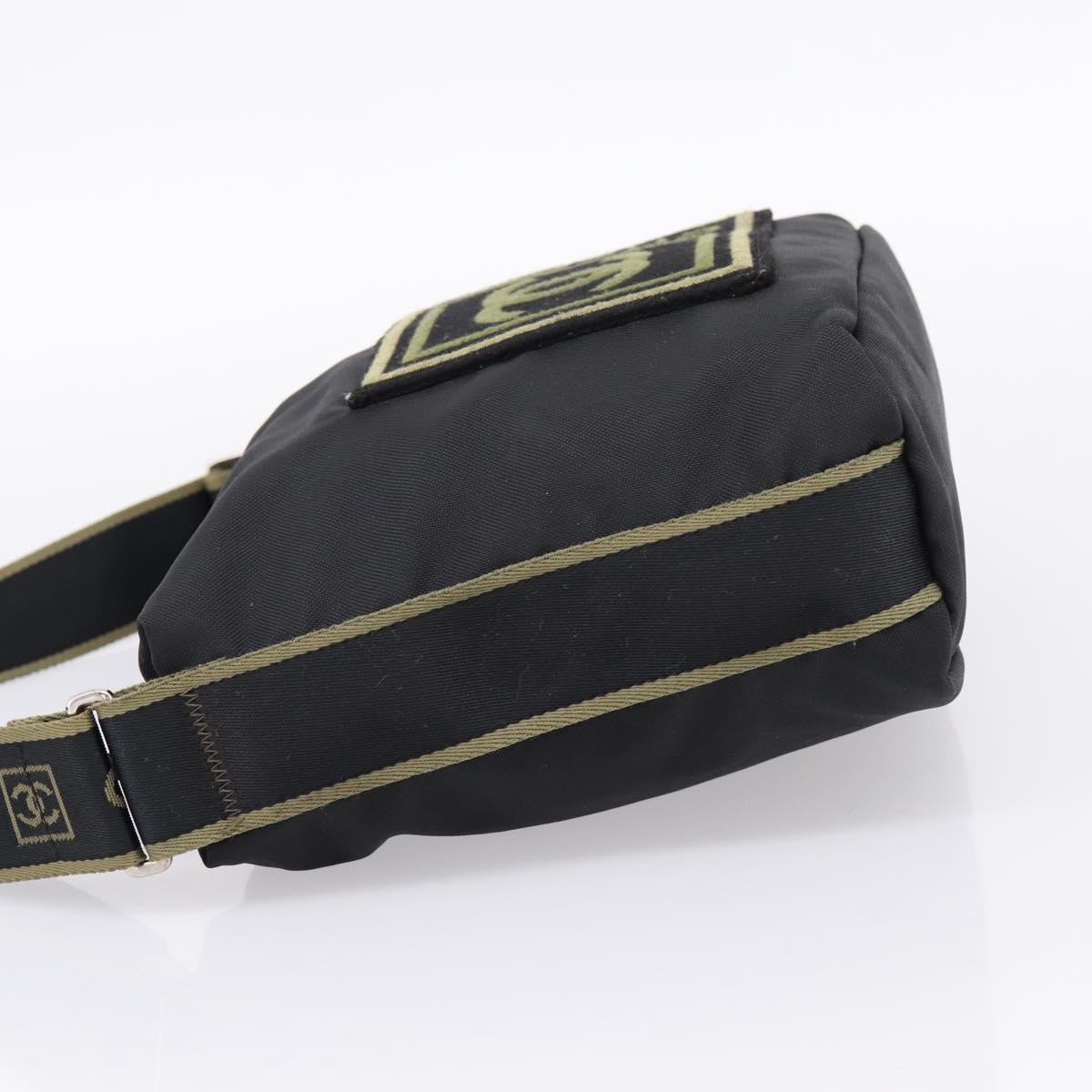 CHANEL Sports Line Shoulder Bag Canvas Black Silver CC Auth 207983