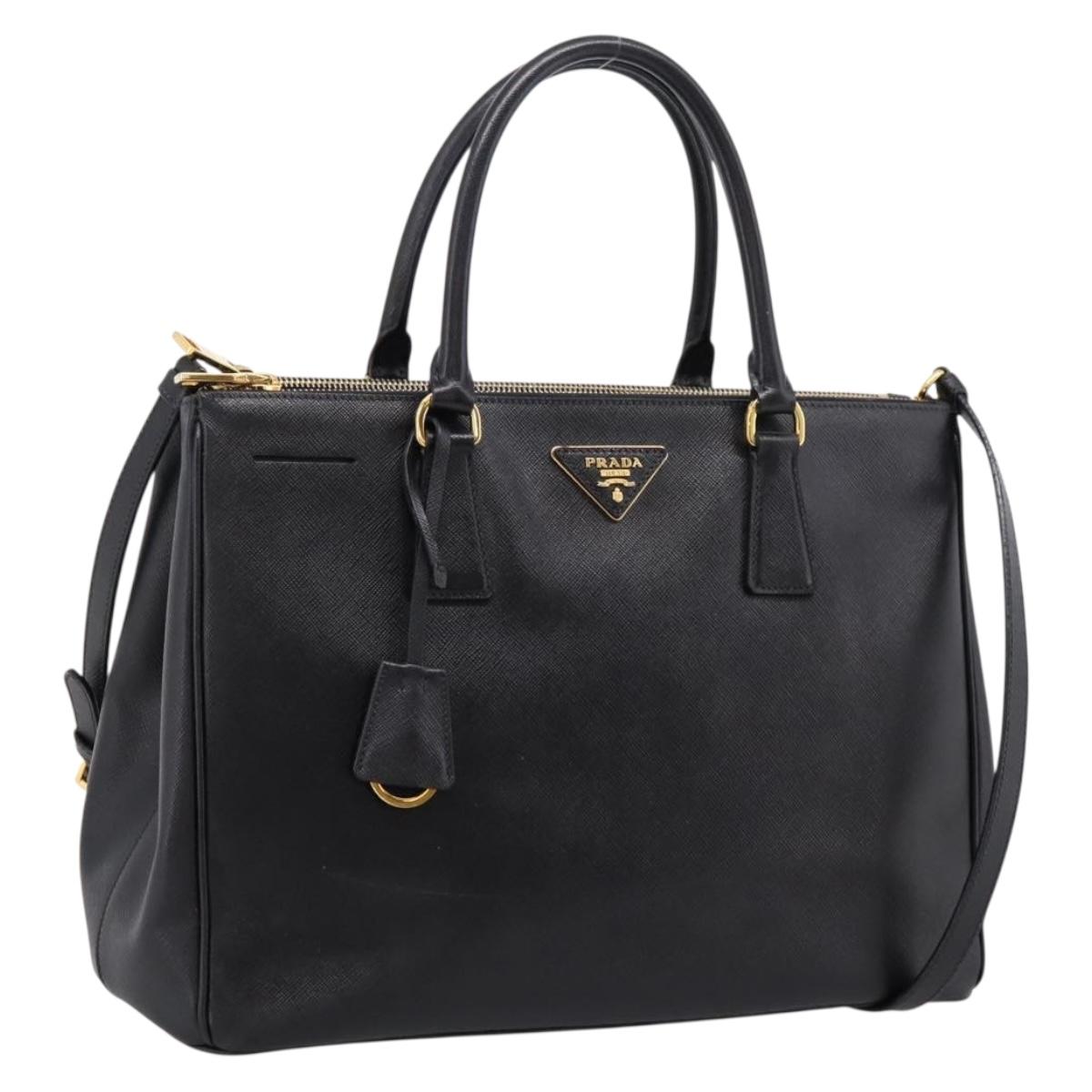 PRADA Galleria Hand Bag Saffiano leather 2way Black Gold Auth 207986V
