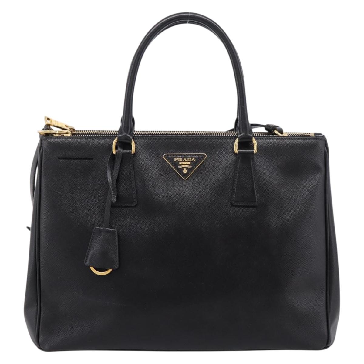 PRADA Galleria Hand Bag Saffiano leather 2way Black Gold Auth 207986V
