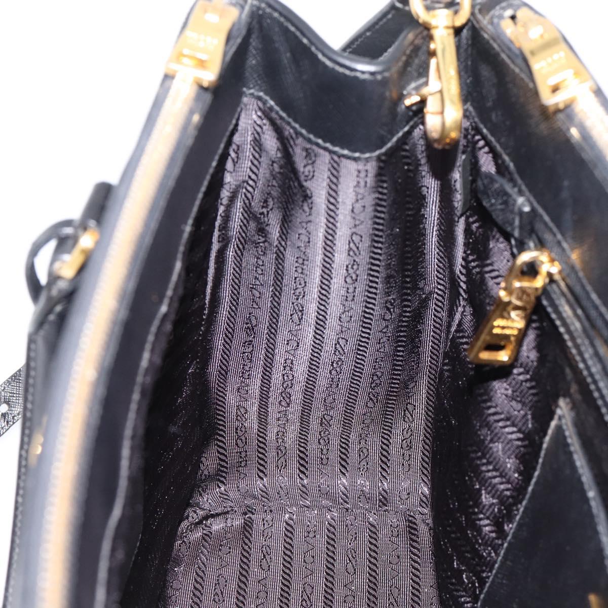 PRADA Galleria Hand Bag Saffiano leather 2way Black Gold Auth 207986V