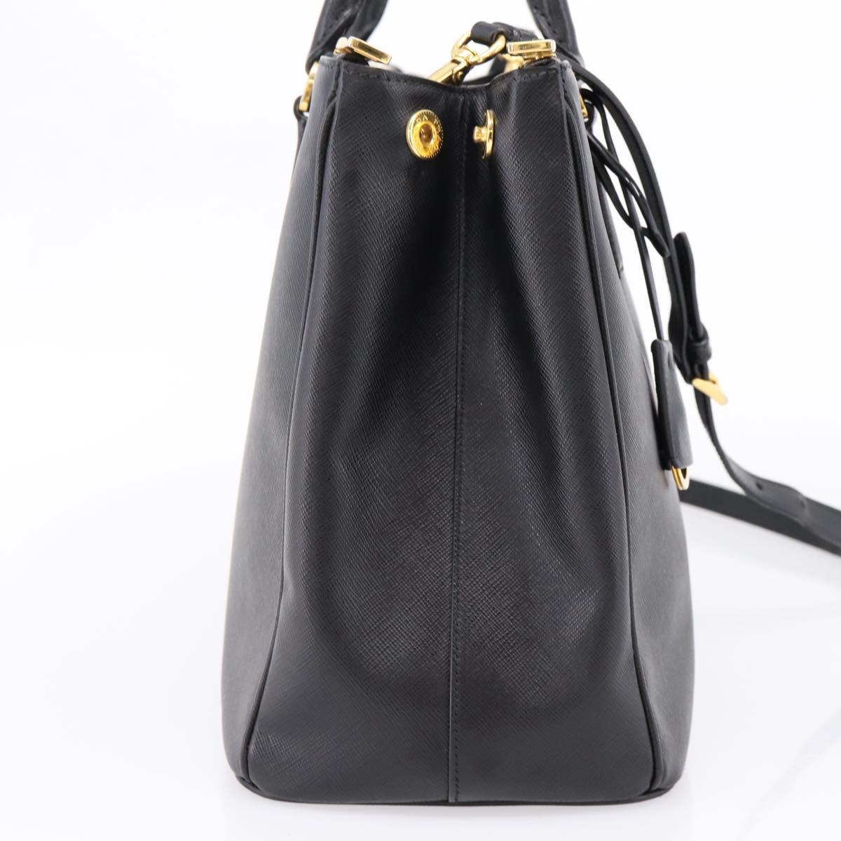 PRADA Galleria Hand Bag Saffiano leather 2way Black Gold Auth 207986V