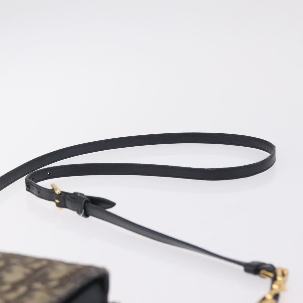 Christian Dior Trotter Canvas Chain Shoulder Bag Navy Gold Auth 207989