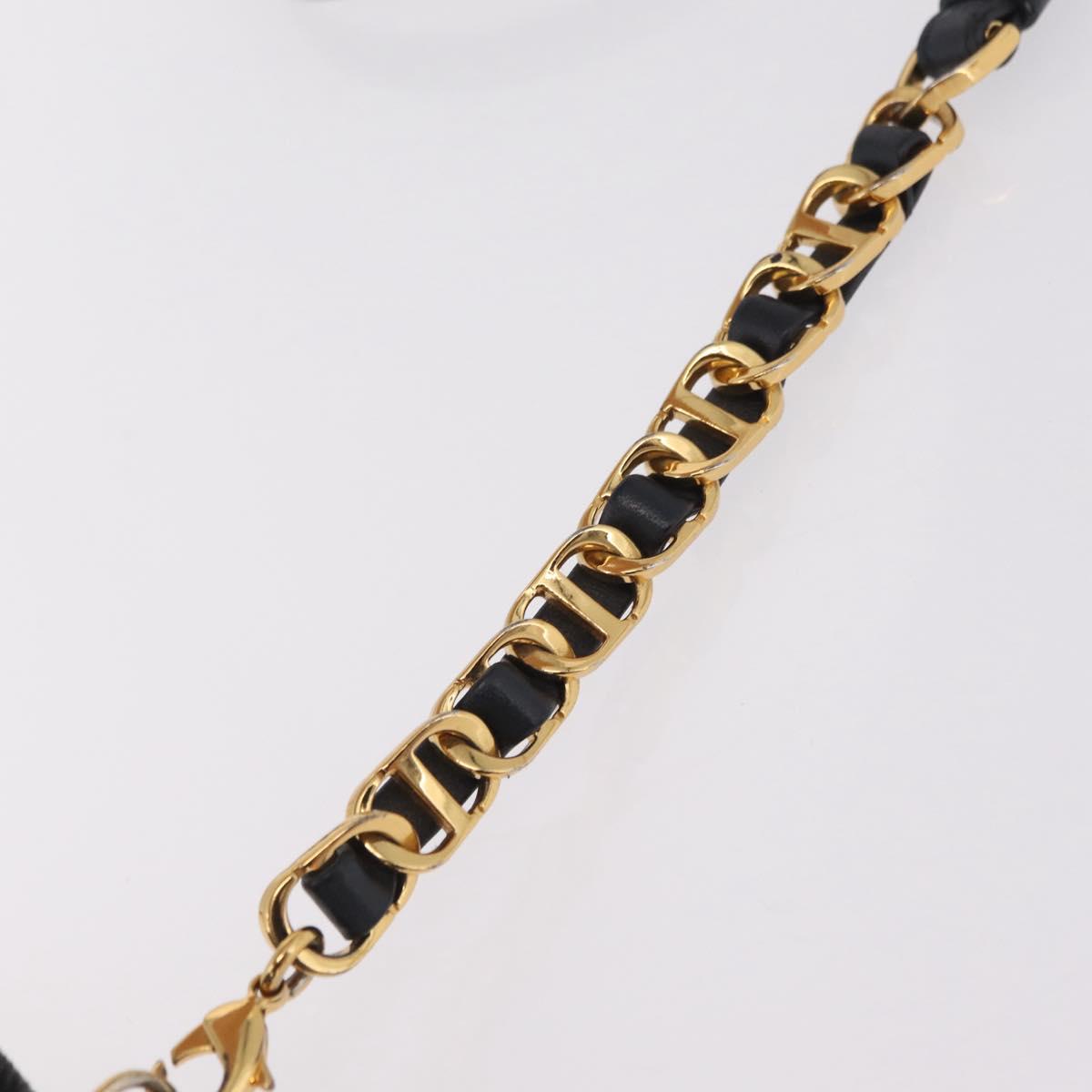 Christian Dior Trotter Canvas Chain Shoulder Bag Navy Gold Auth 207989