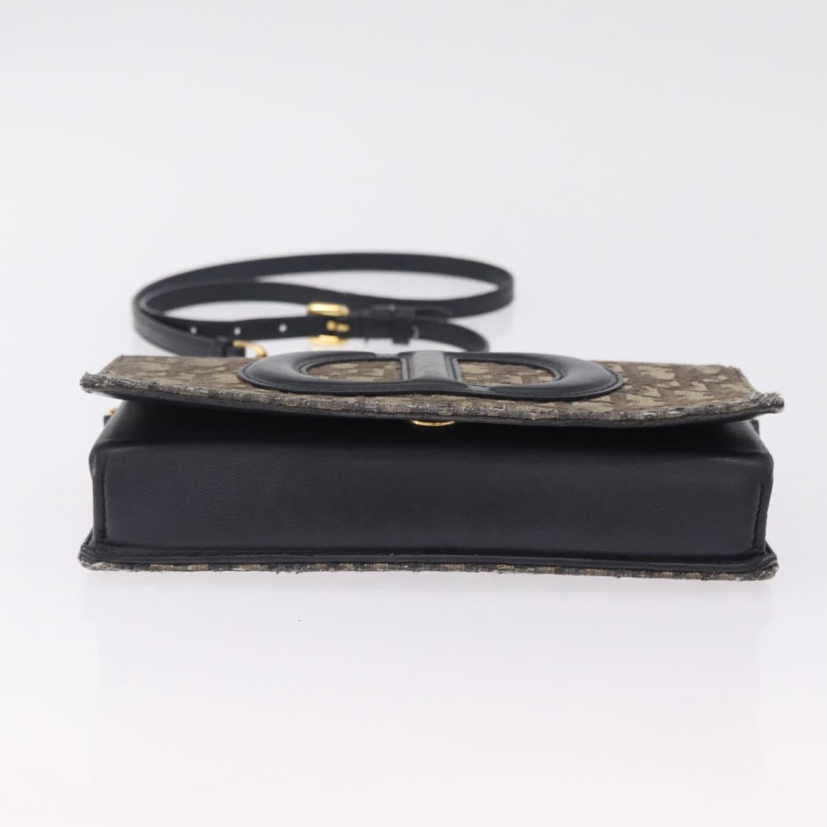 Christian Dior Trotter Canvas Chain Shoulder Bag Navy Gold Auth 207989