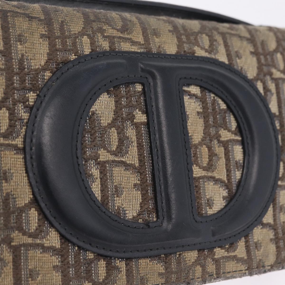 Christian Dior Trotter Canvas Chain Shoulder Bag Navy Gold Auth 207989