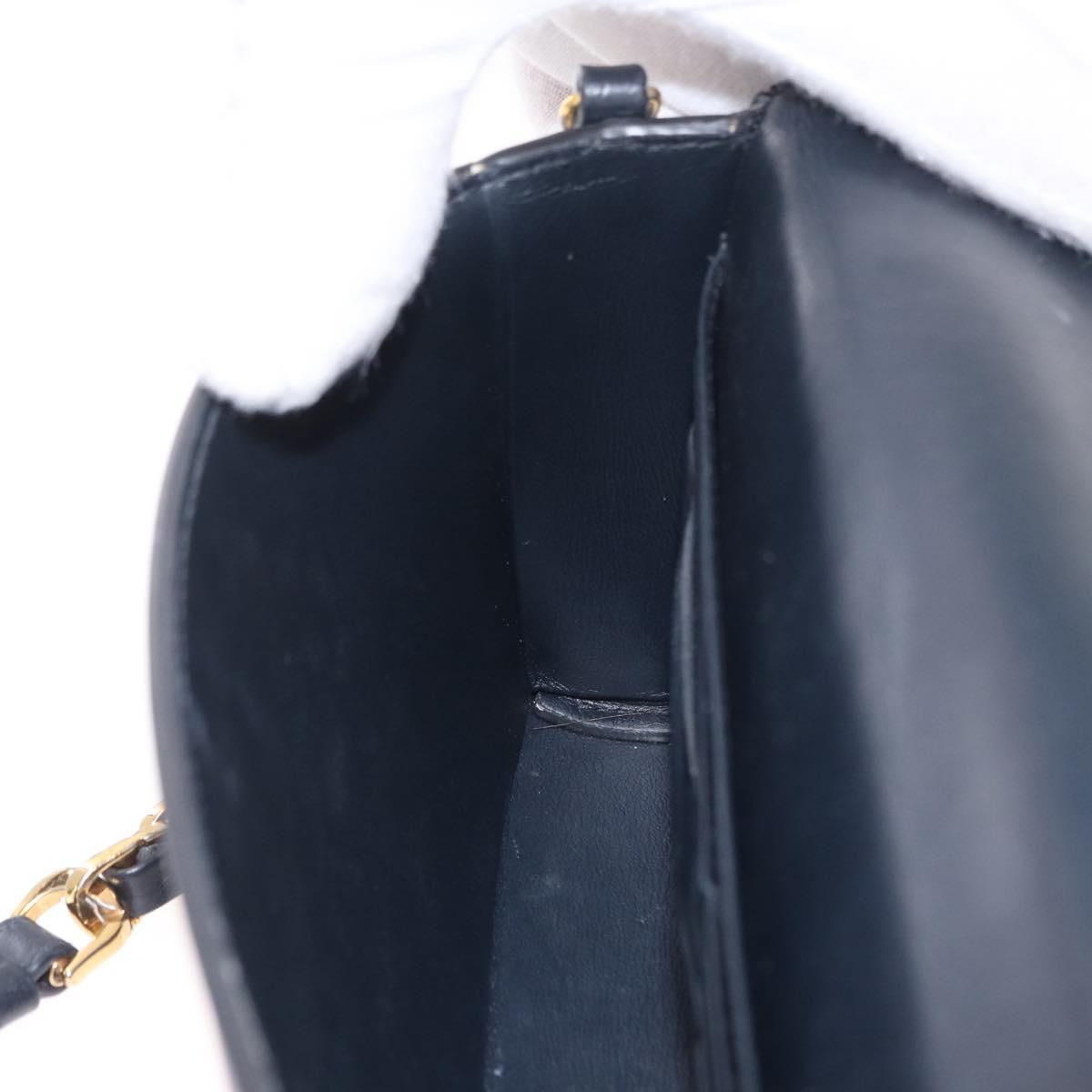Christian Dior Trotter Canvas Chain Shoulder Bag Navy Gold Auth 207989