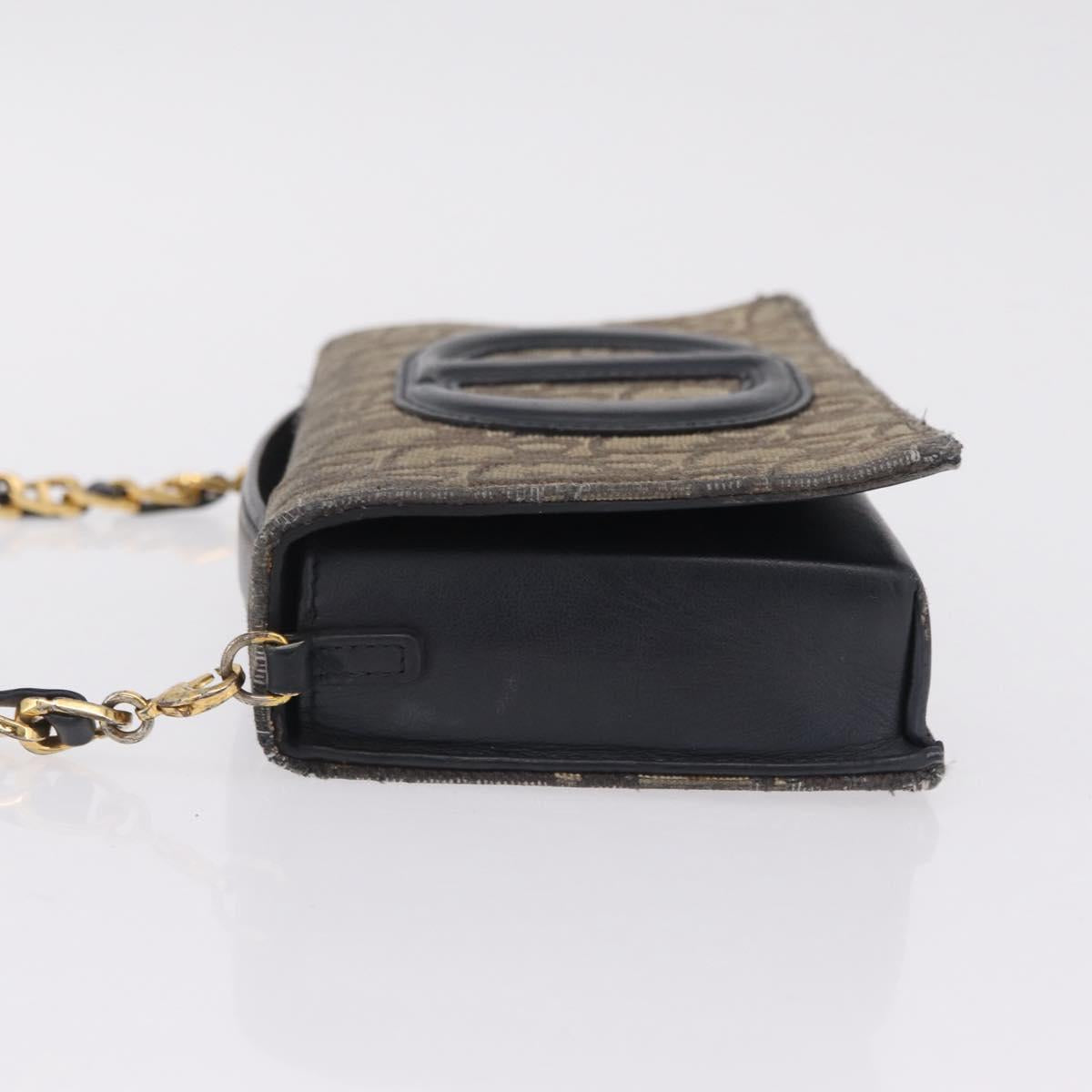 Christian Dior Trotter Canvas Chain Shoulder Bag Navy Gold Auth 207989