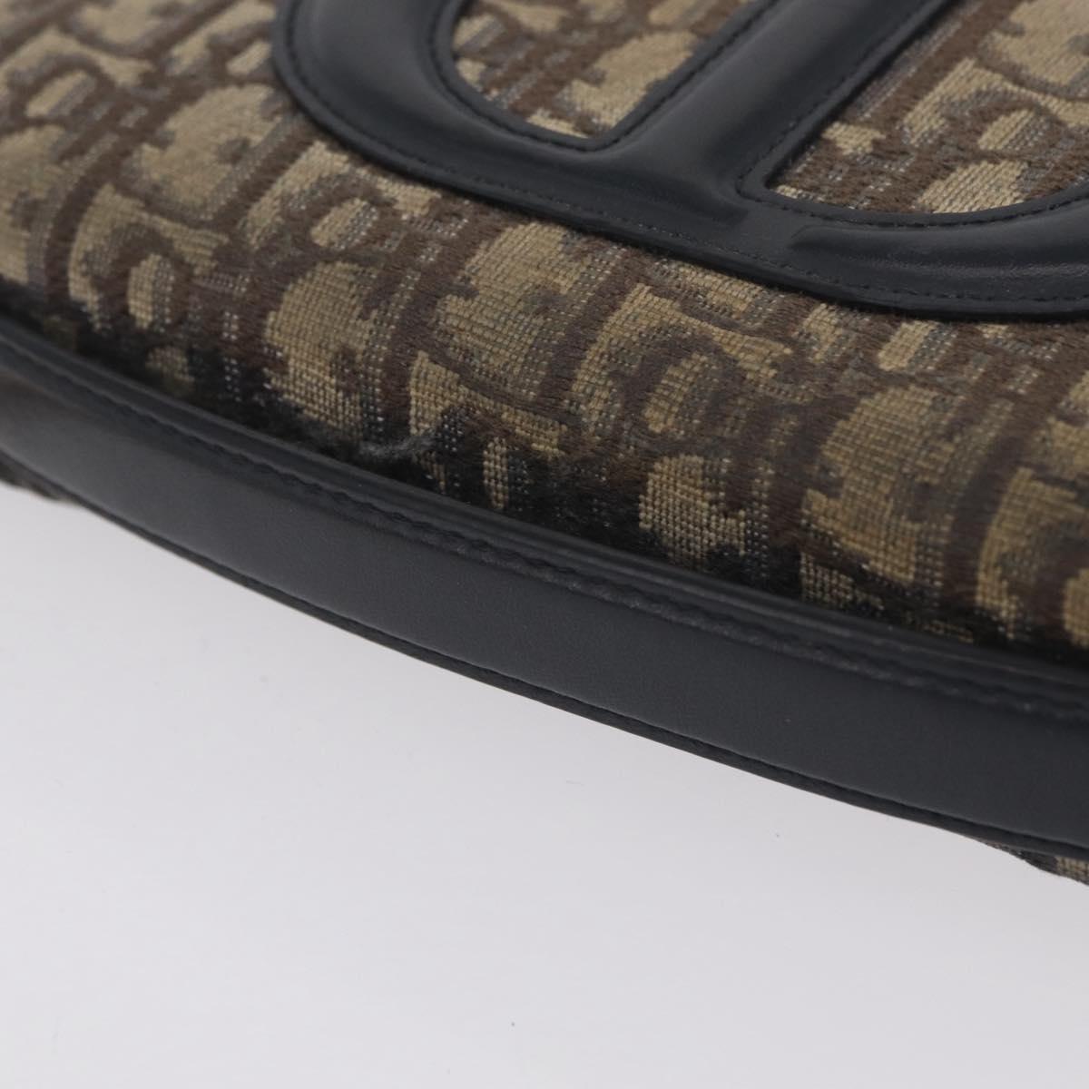 Christian Dior Trotter Canvas Chain Shoulder Bag Navy Gold Auth 207989