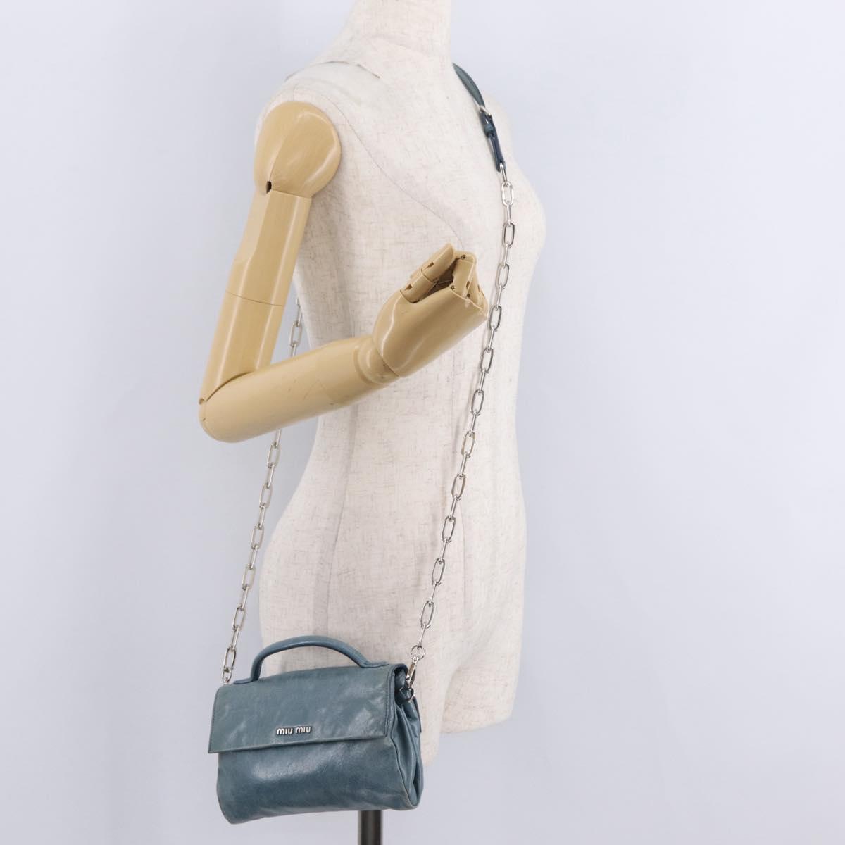 Miu Miu Matelasse Chain Shoulder Bag Vitellolux Blue Silver Auth 207991A
