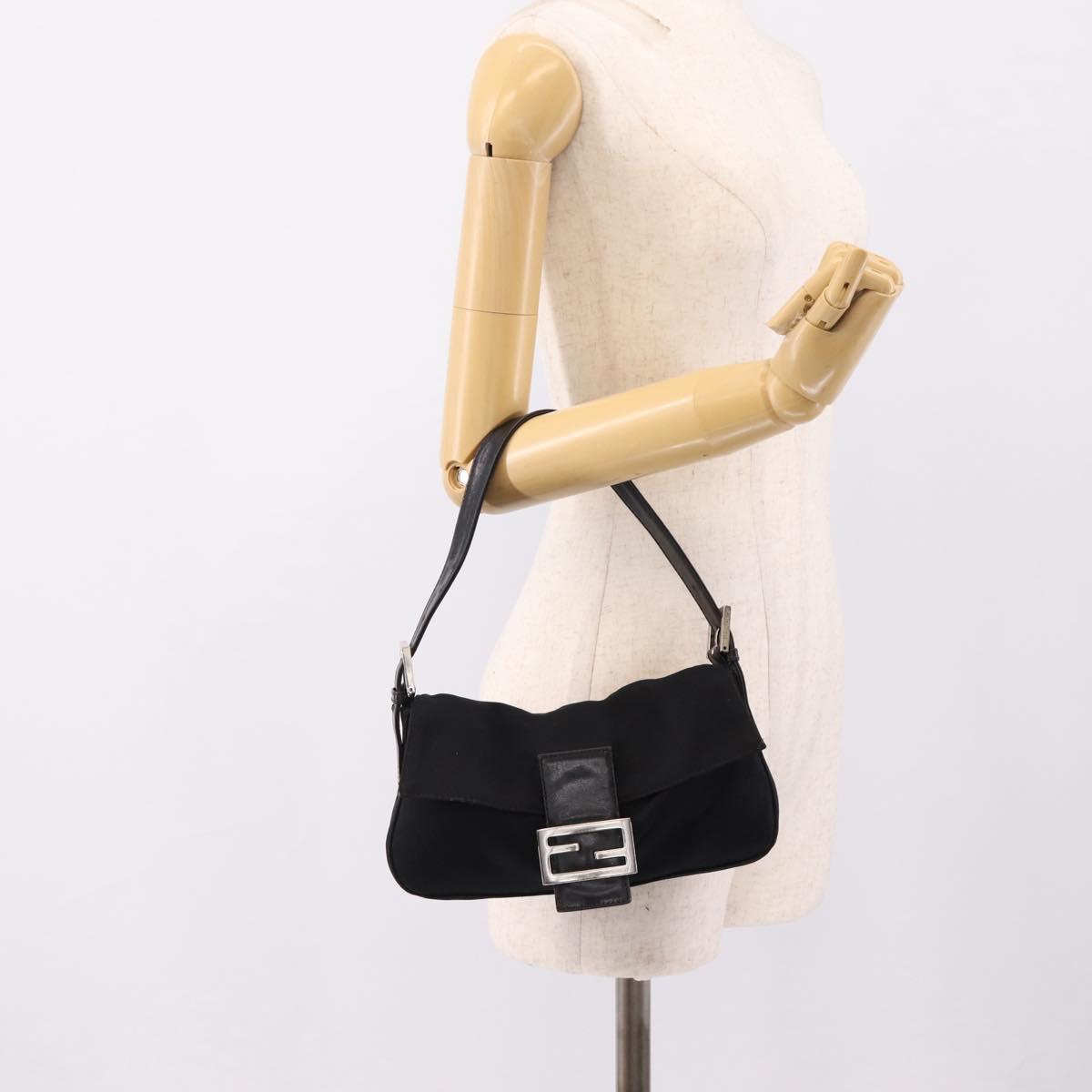 FENDI Mamma Baguette Shoulder Bag Cotton jersey Black Silver Auth 207994