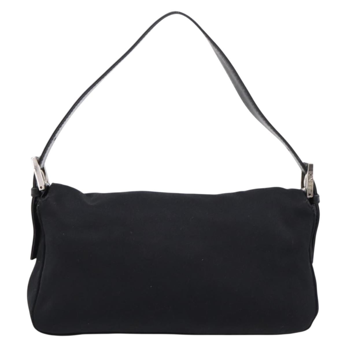 FENDI Mamma Baguette Shoulder Bag Cotton jersey Black Silver Auth 207994