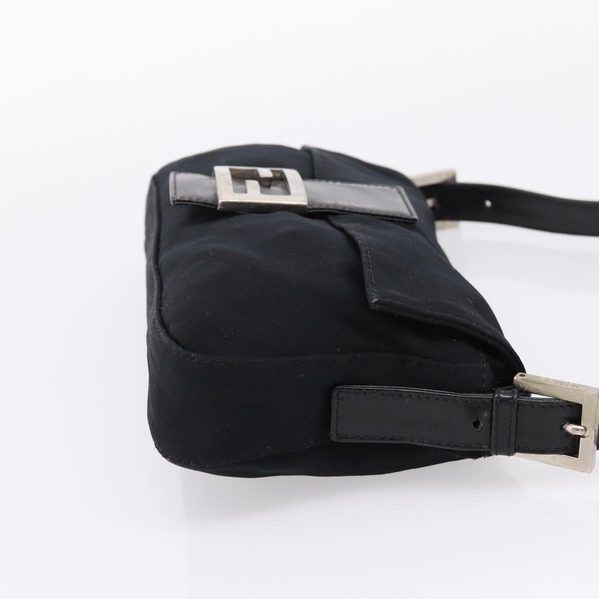 FENDI Mamma Baguette Shoulder Bag Cotton jersey Black Silver Auth 207994