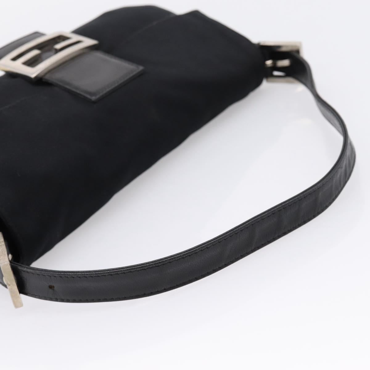 FENDI Mamma Baguette Shoulder Bag Cotton jersey Black Silver Auth 207994