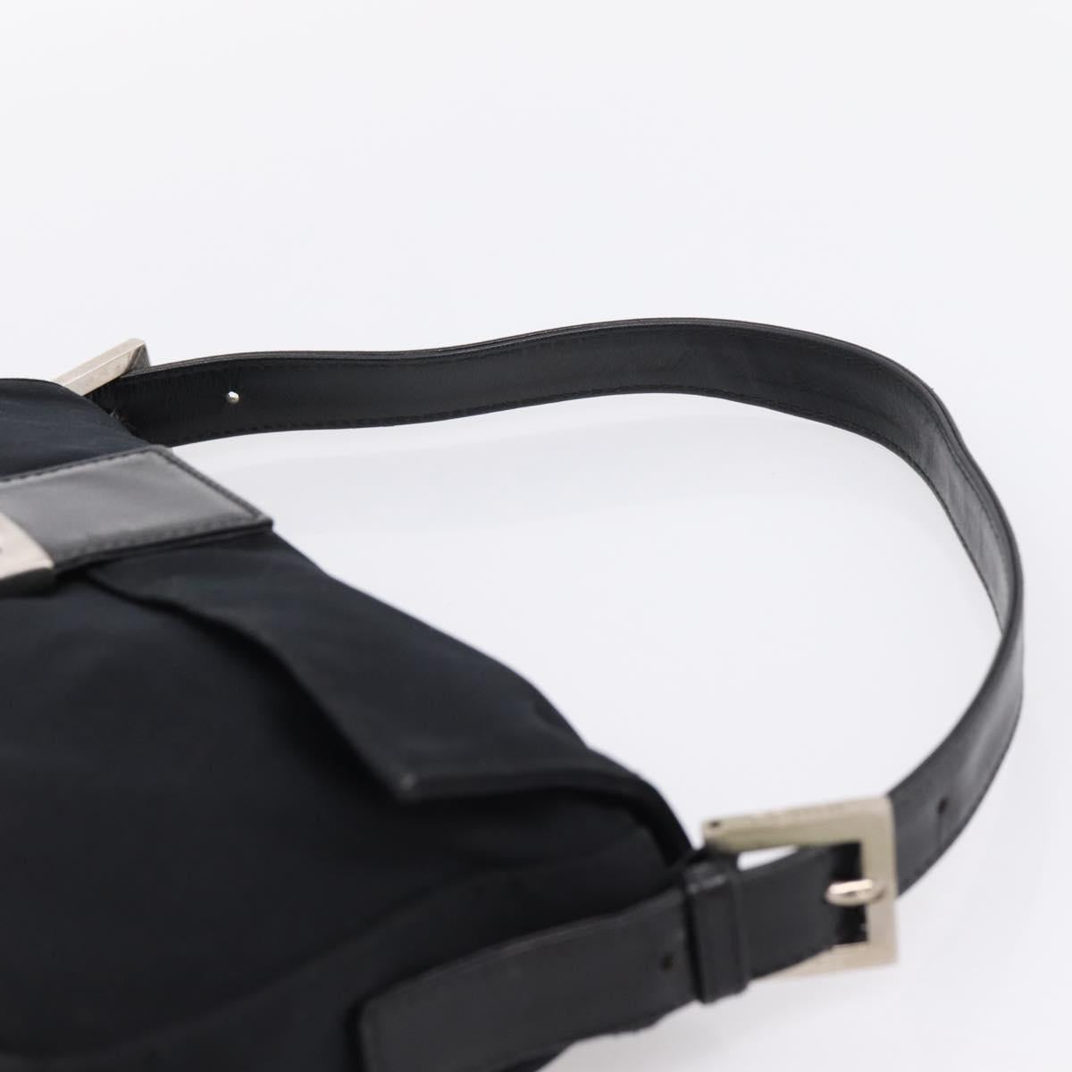 FENDI Mamma Baguette Shoulder Bag Cotton jersey Black Silver Auth 207994