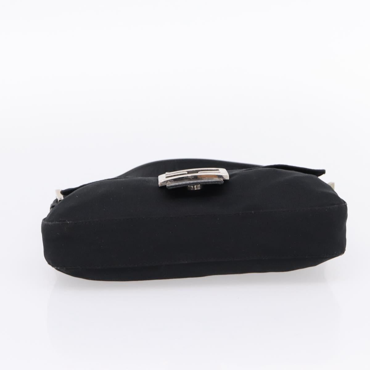 FENDI Mamma Baguette Shoulder Bag Cotton jersey Black Silver Auth 207994