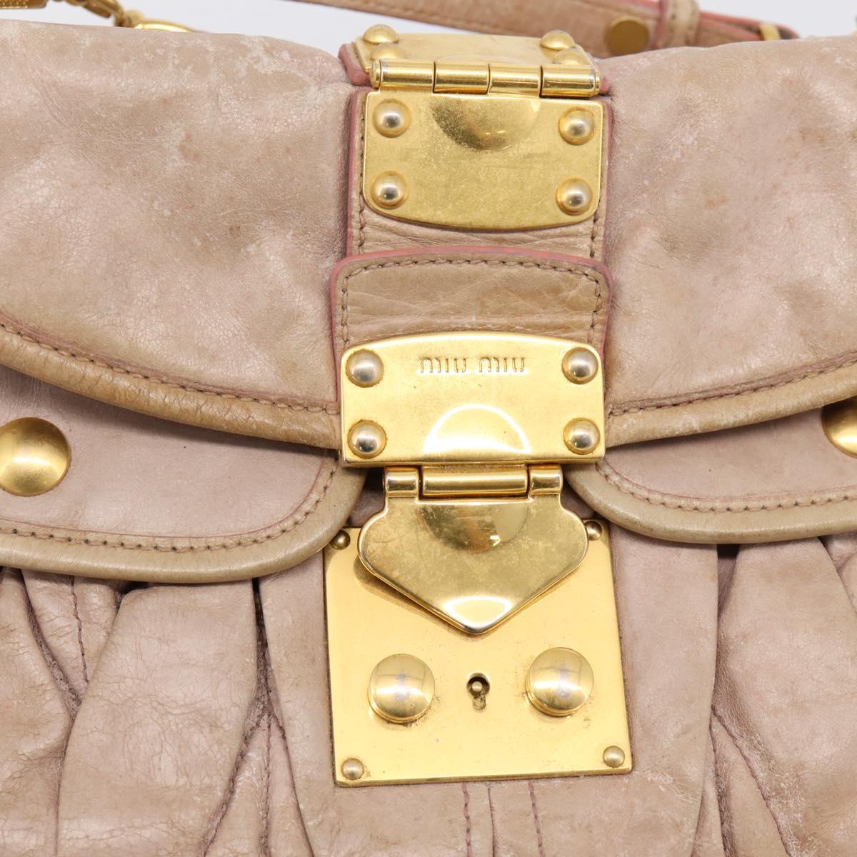 Miu Miu Hand Bag Vitellolux 2way Pink Gold Auth 207996