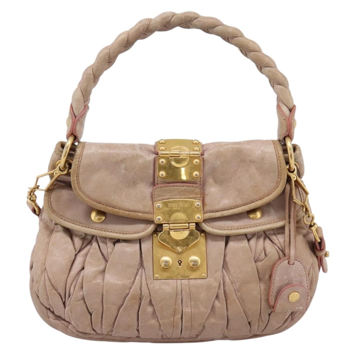 Miu Miu Hand Bag Vitellolux 2way Pink Gold Auth 207996