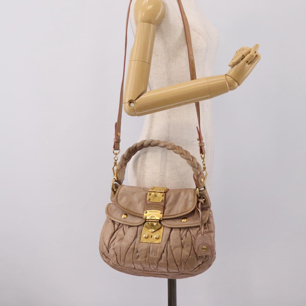 Miu Miu Hand Bag Vitellolux 2way Pink Gold Auth 207996