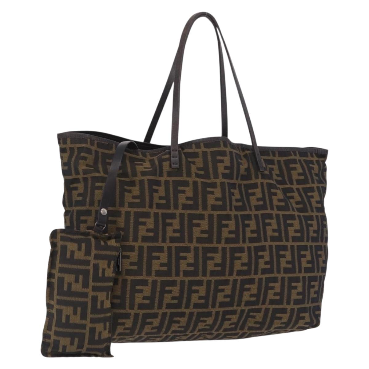 FENDI Zucca Canvas Tote Bag Brown Black Auth 207997