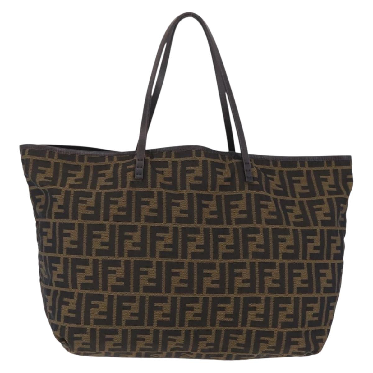 FENDI Zucca Canvas Tote Bag Brown Black Auth 207997