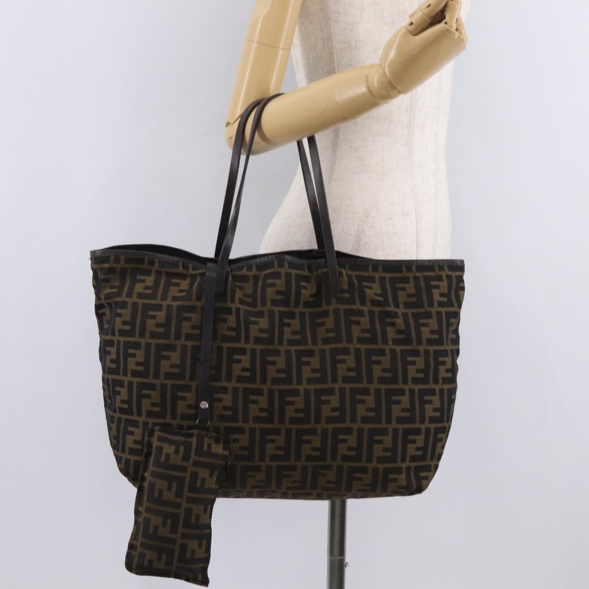 FENDI Zucca Canvas Tote Bag Brown Black Auth 207997