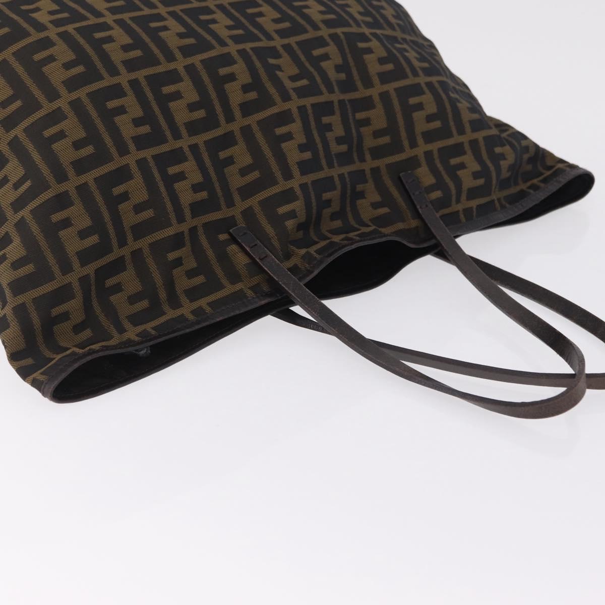 FENDI Zucca Canvas Tote Bag Brown Black Auth 207997