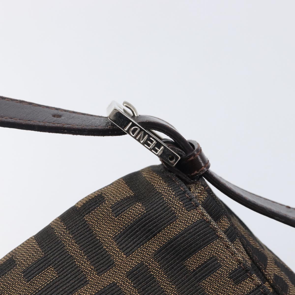 FENDI Zucca Canvas Mamma Baguette Shoulder Bag Brown Black Auth 207999A