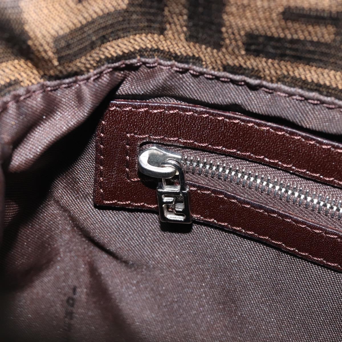 FENDI Zucca Canvas Mamma Baguette Shoulder Bag Brown Black Auth 207999A