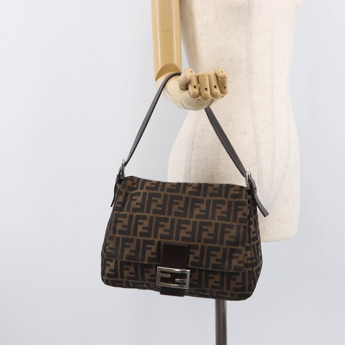FENDI Zucca Canvas Mamma Baguette Shoulder Bag Brown Black Auth 207999A