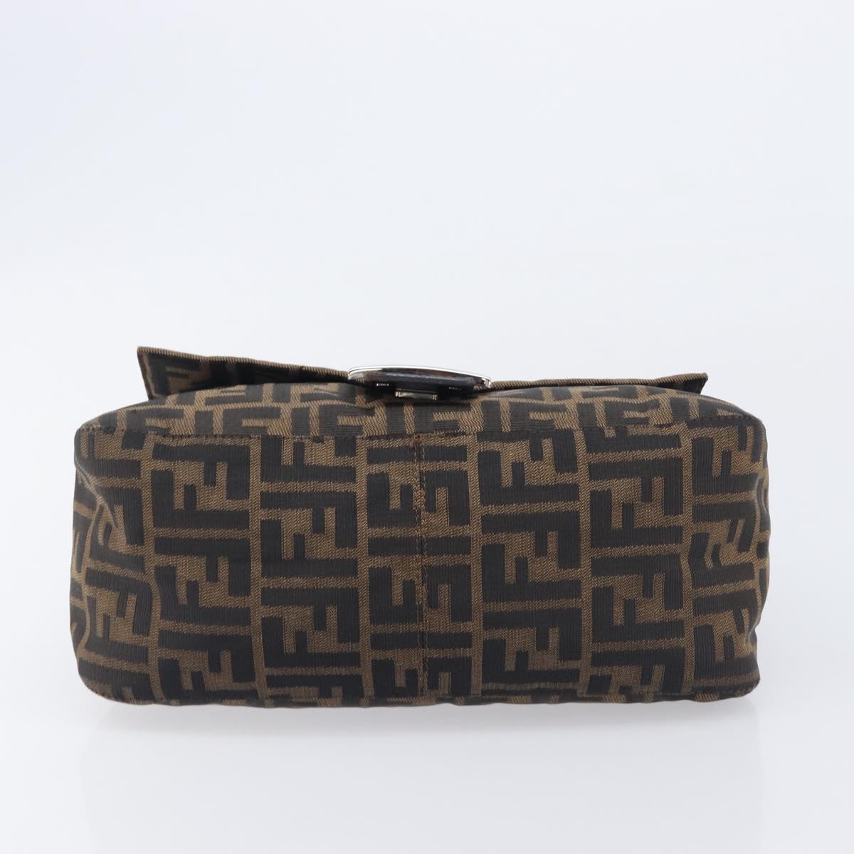 FENDI Zucca Canvas Mamma Baguette Shoulder Bag Brown Black Auth 207999A