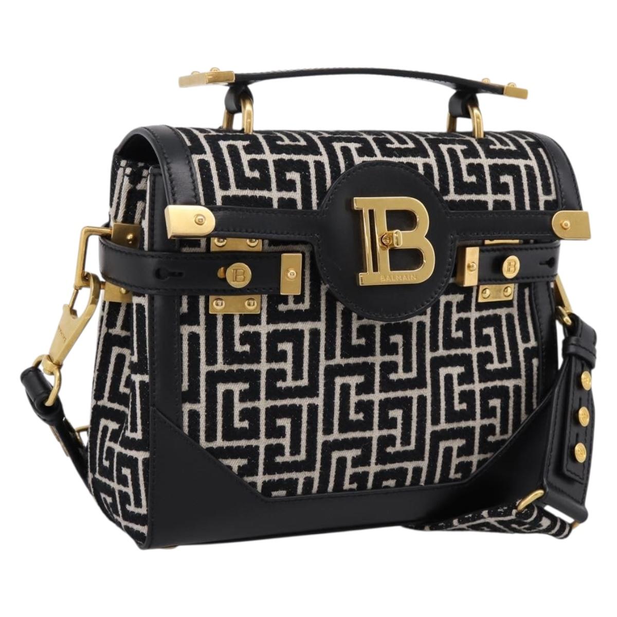 BALMAIN B-Buzz23 Hand Bag Canvas 2way Black Gold Auth 208002M