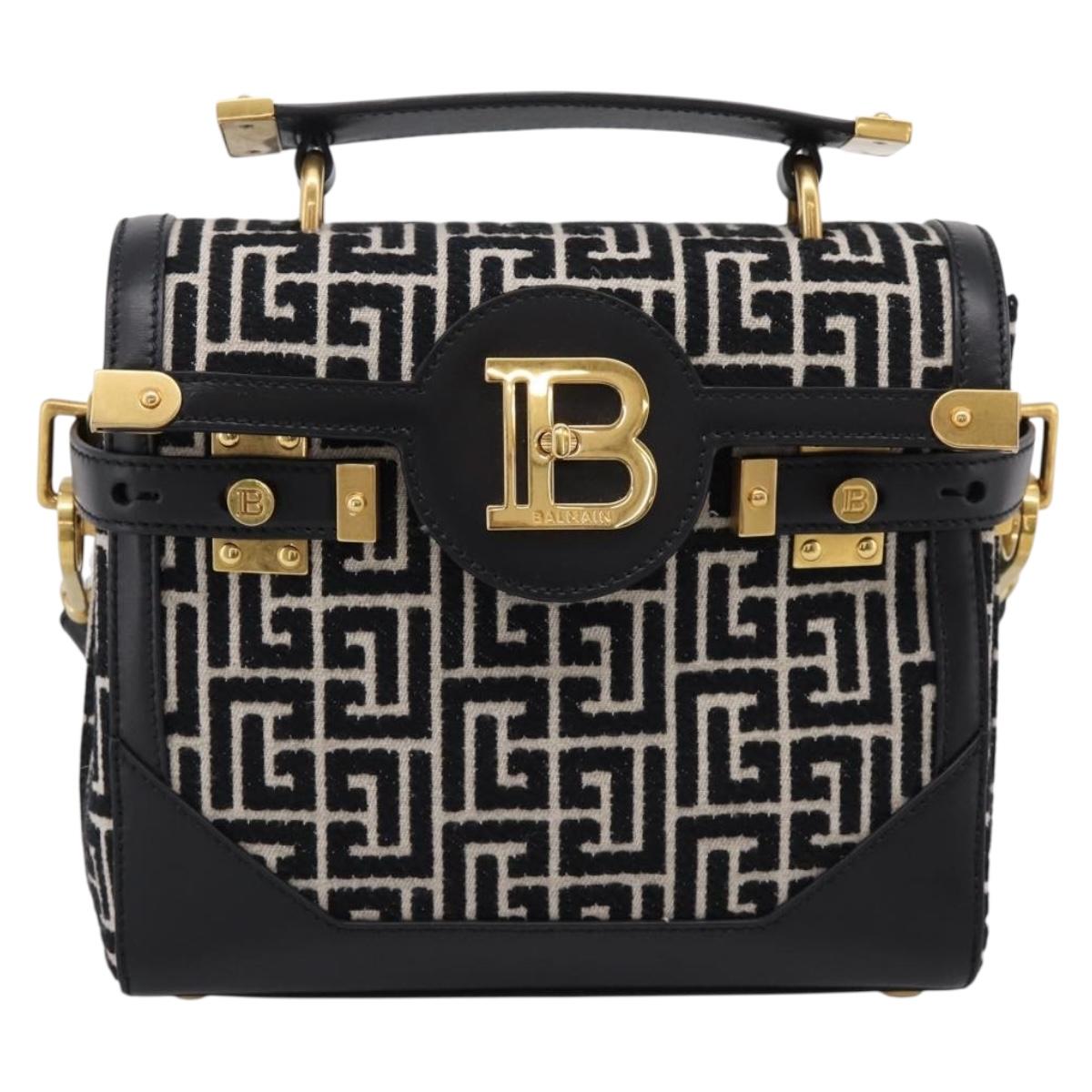 BALMAIN B-Buzz23 Hand Bag Canvas 2way Black Gold Auth 208002M