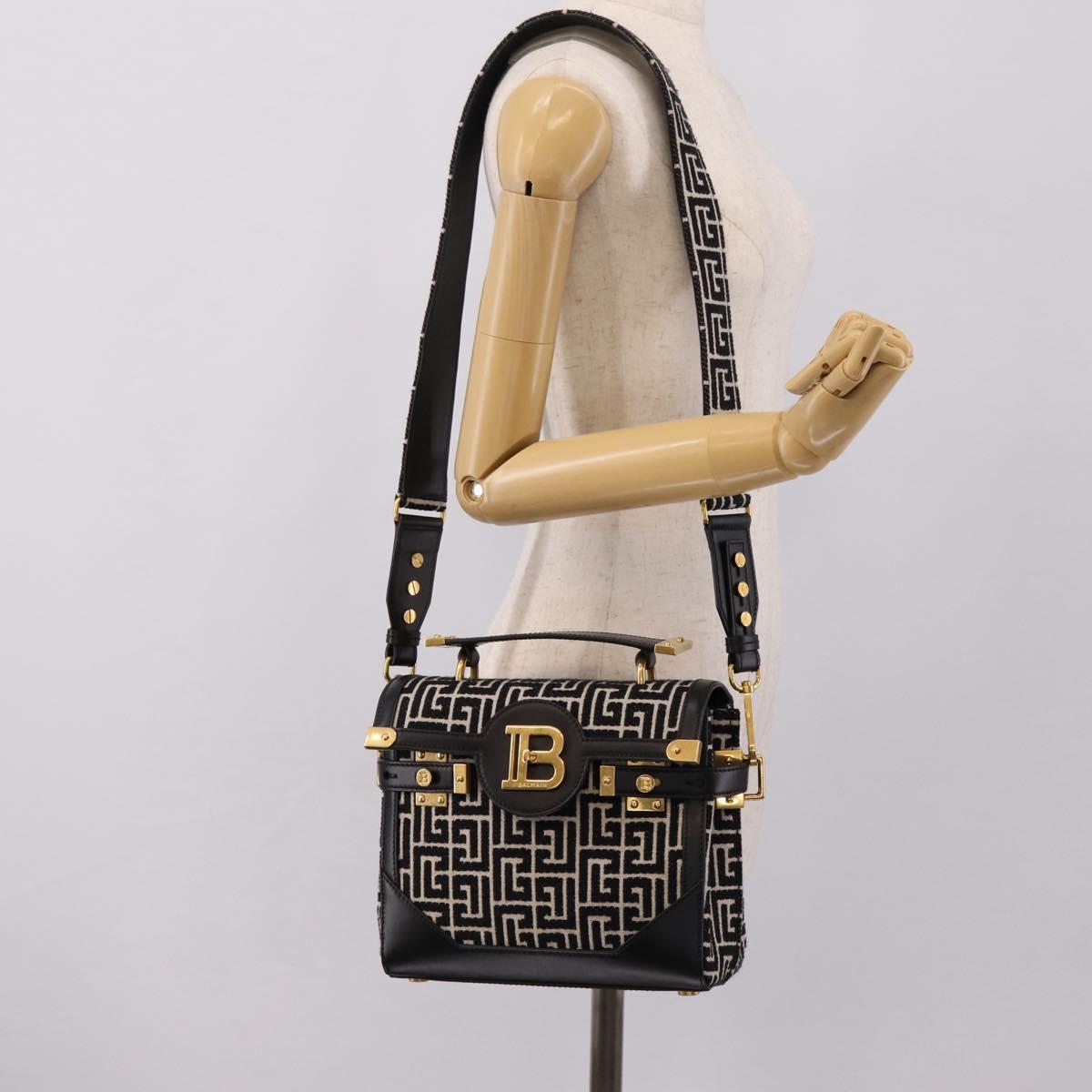 BALMAIN B-Buzz23 Hand Bag Canvas 2way Black Gold Auth 208002M