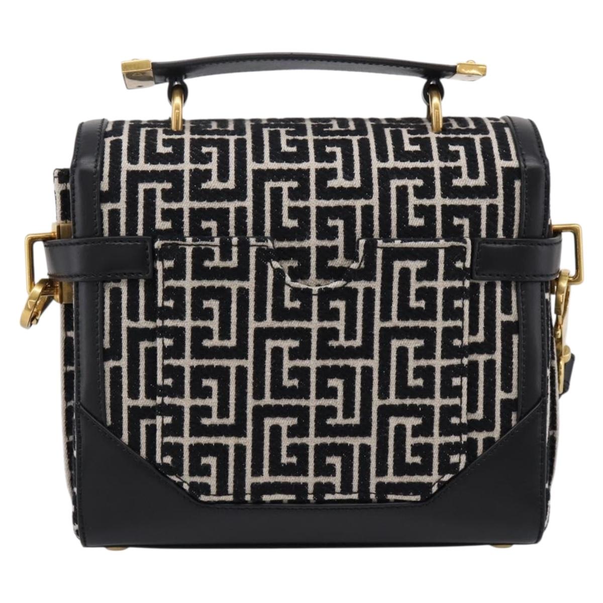 BALMAIN B-Buzz23 Hand Bag Canvas 2way Black Gold Auth 208002M