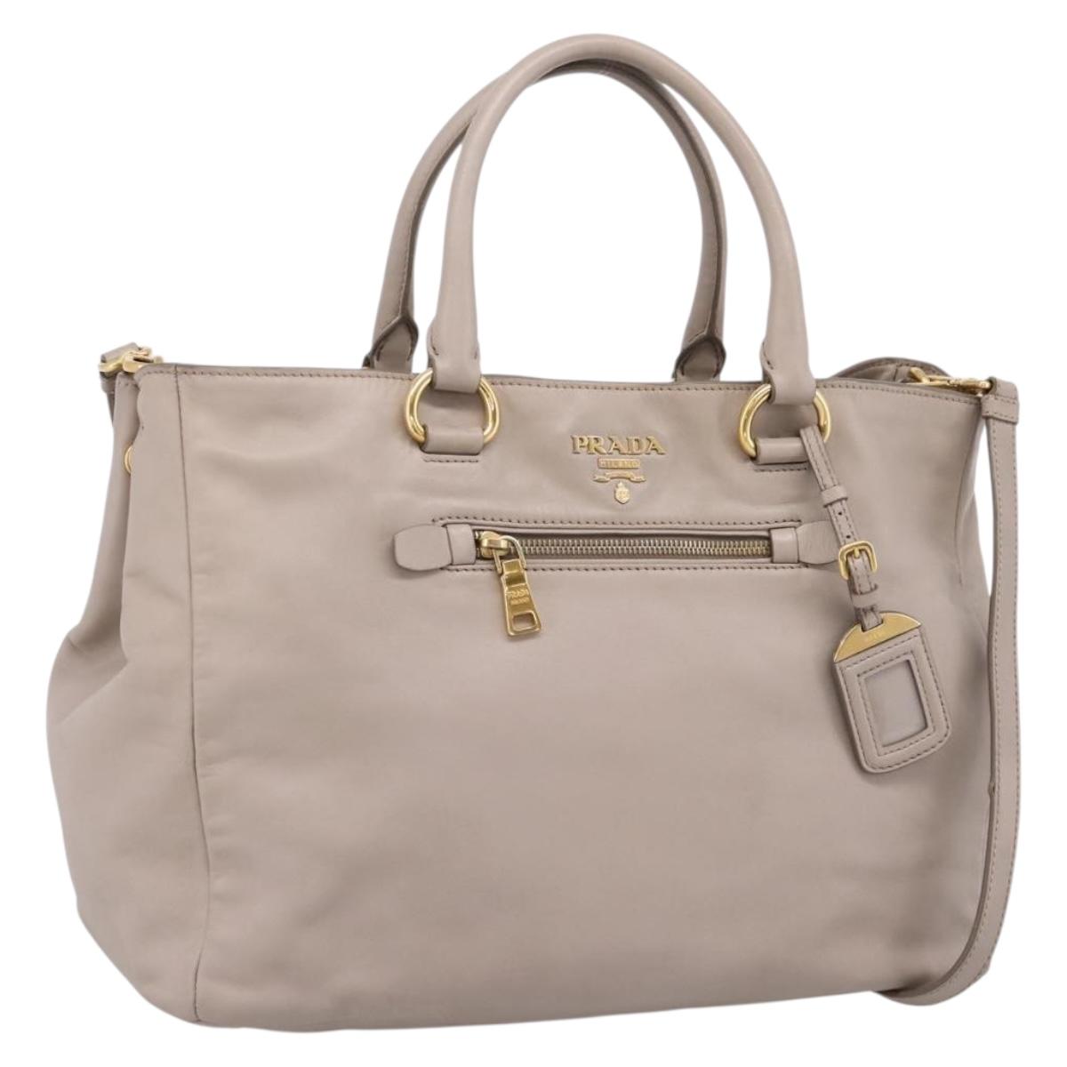 PRADA Tote Bag Leather 2way Gray Gold Auth 208003V