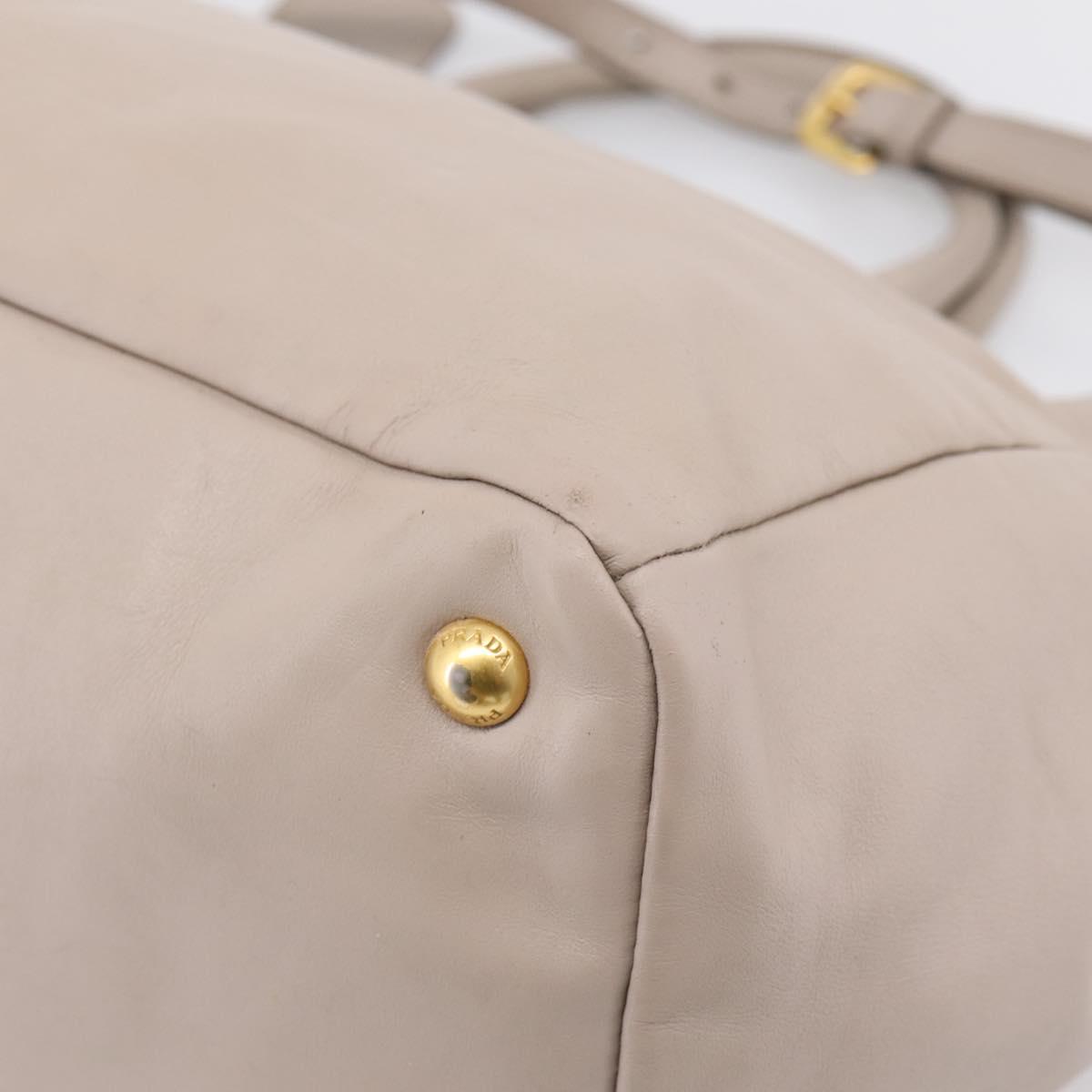 PRADA Tote Bag Leather 2way Gray Gold Auth 208003V