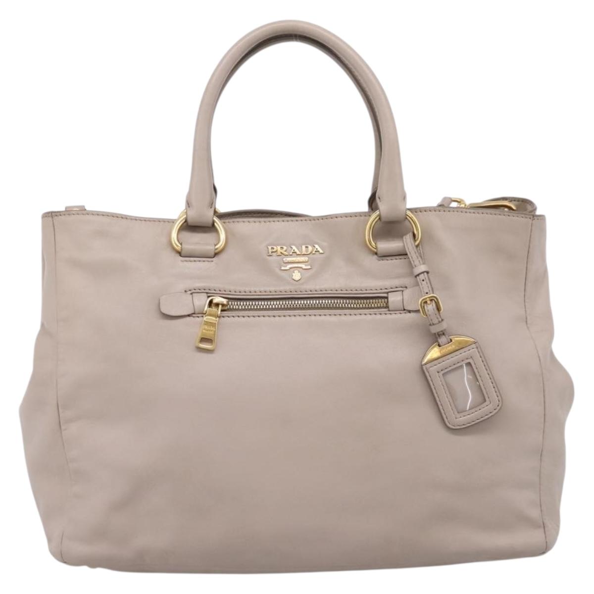 PRADA Tote Bag Leather 2way Gray Gold Auth 208003V