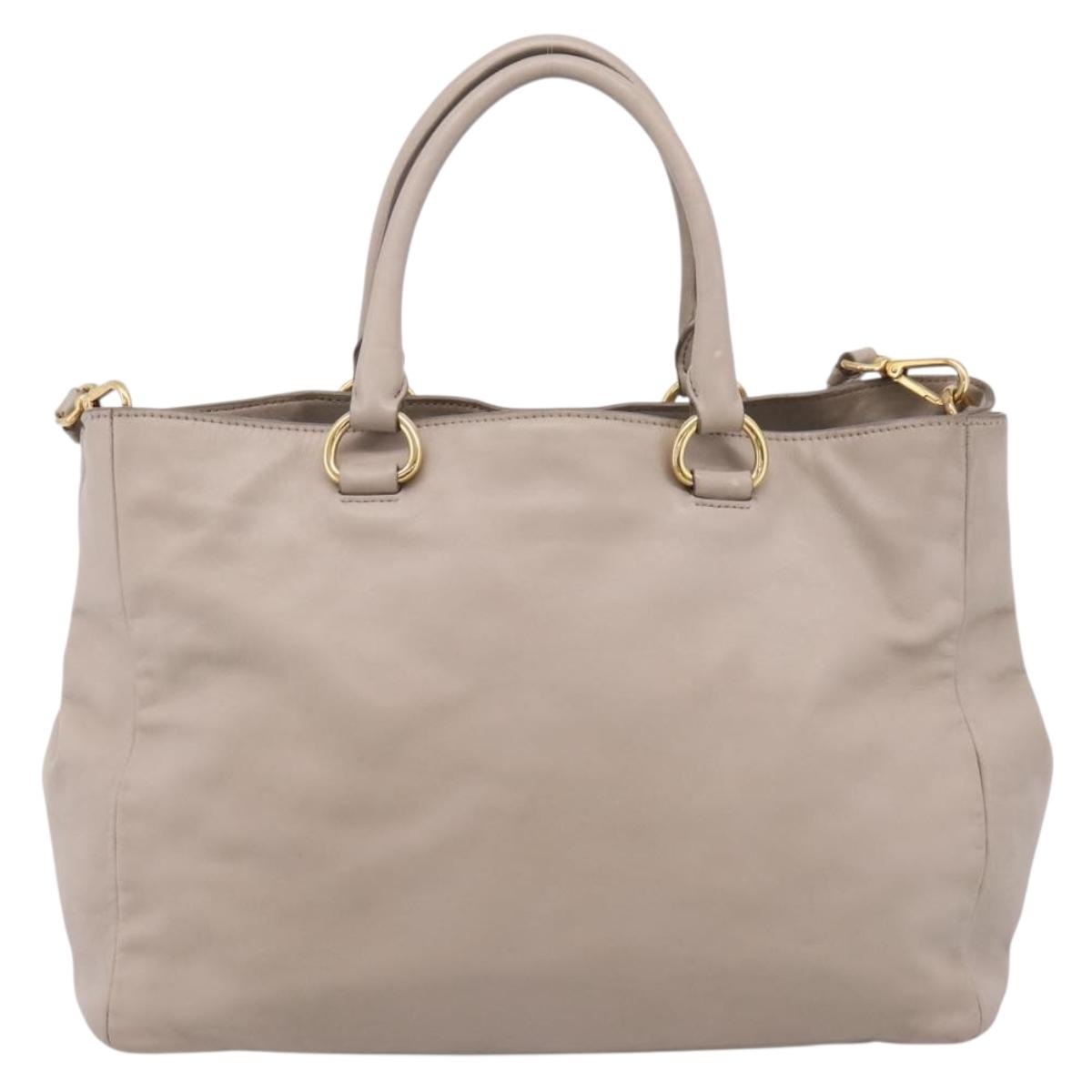 PRADA Tote Bag Leather 2way Gray Gold Auth 208003V
