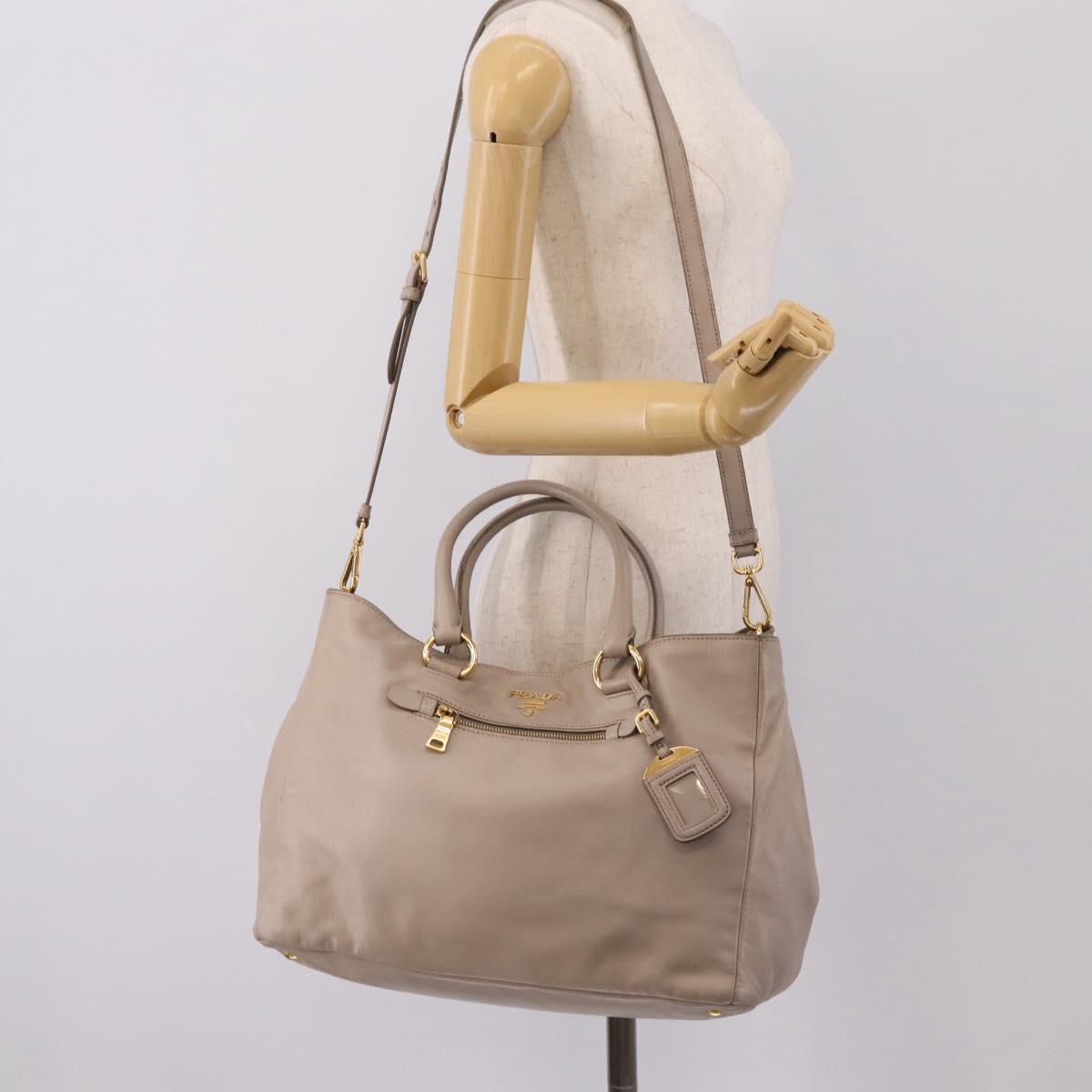 PRADA Tote Bag Leather 2way Gray Gold Auth 208003V