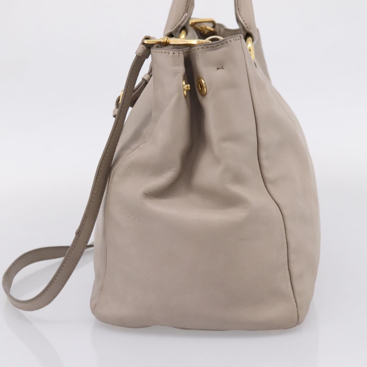 PRADA Tote Bag Leather 2way Gray Gold Auth 208003V