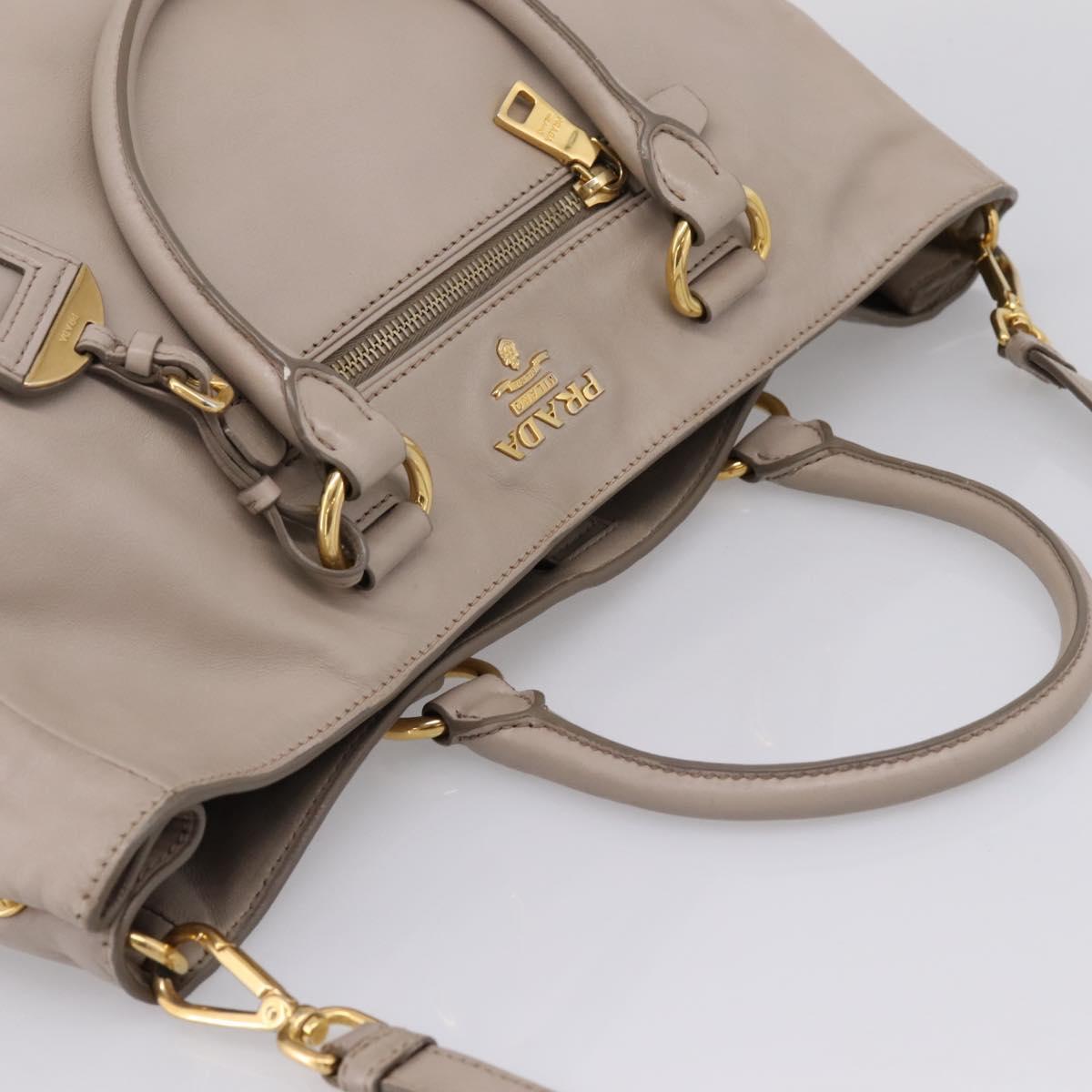 PRADA Tote Bag Leather 2way Gray Gold Auth 208003V