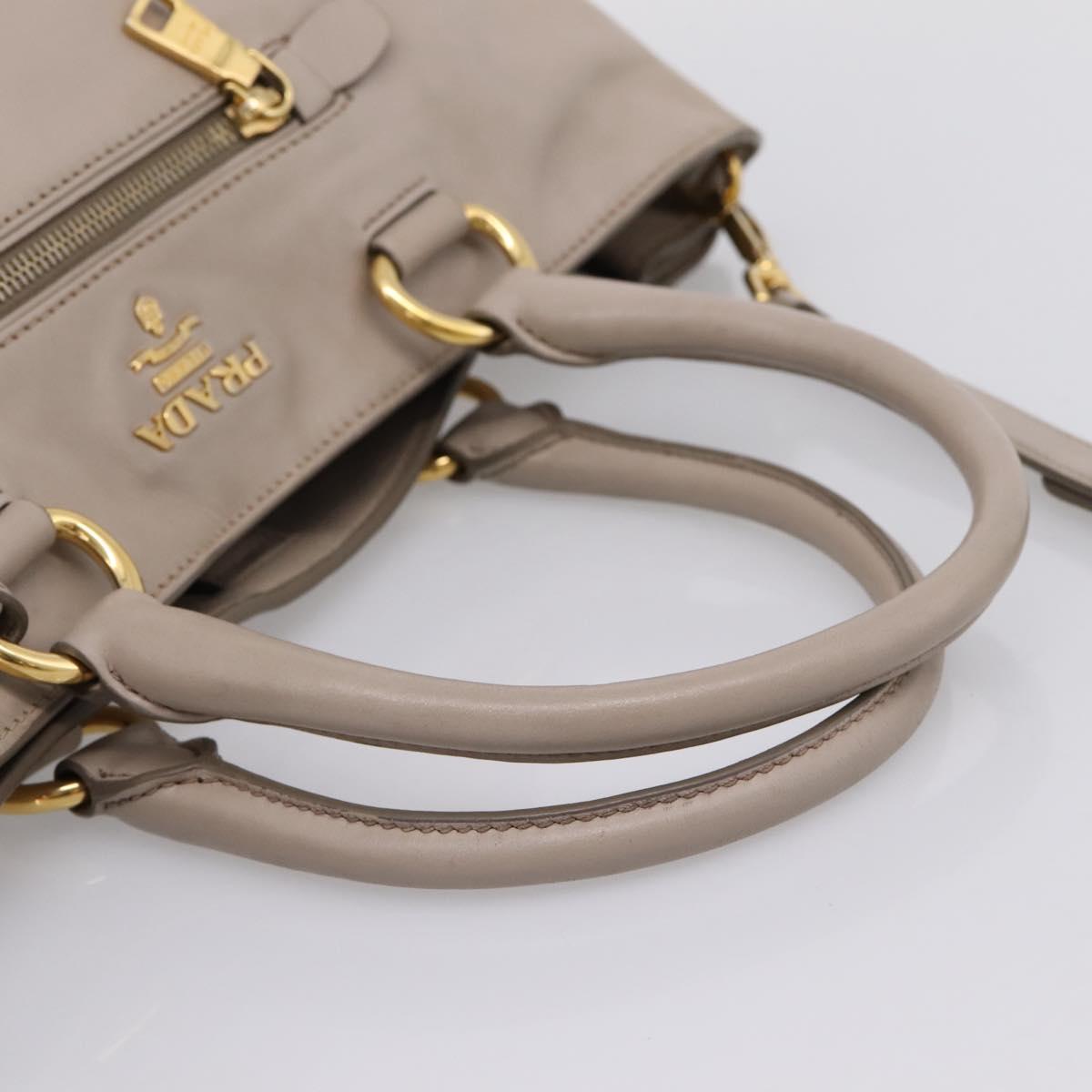 PRADA Tote Bag Leather 2way Gray Gold Auth 208003V