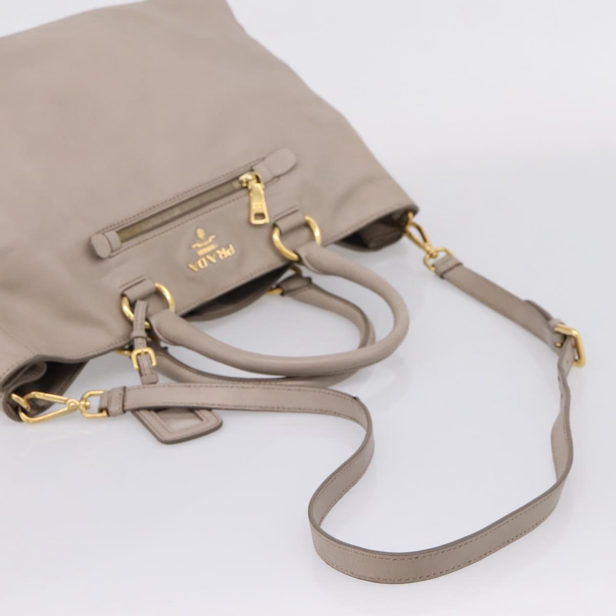 PRADA Tote Bag Leather 2way Gray Gold Auth 208003V