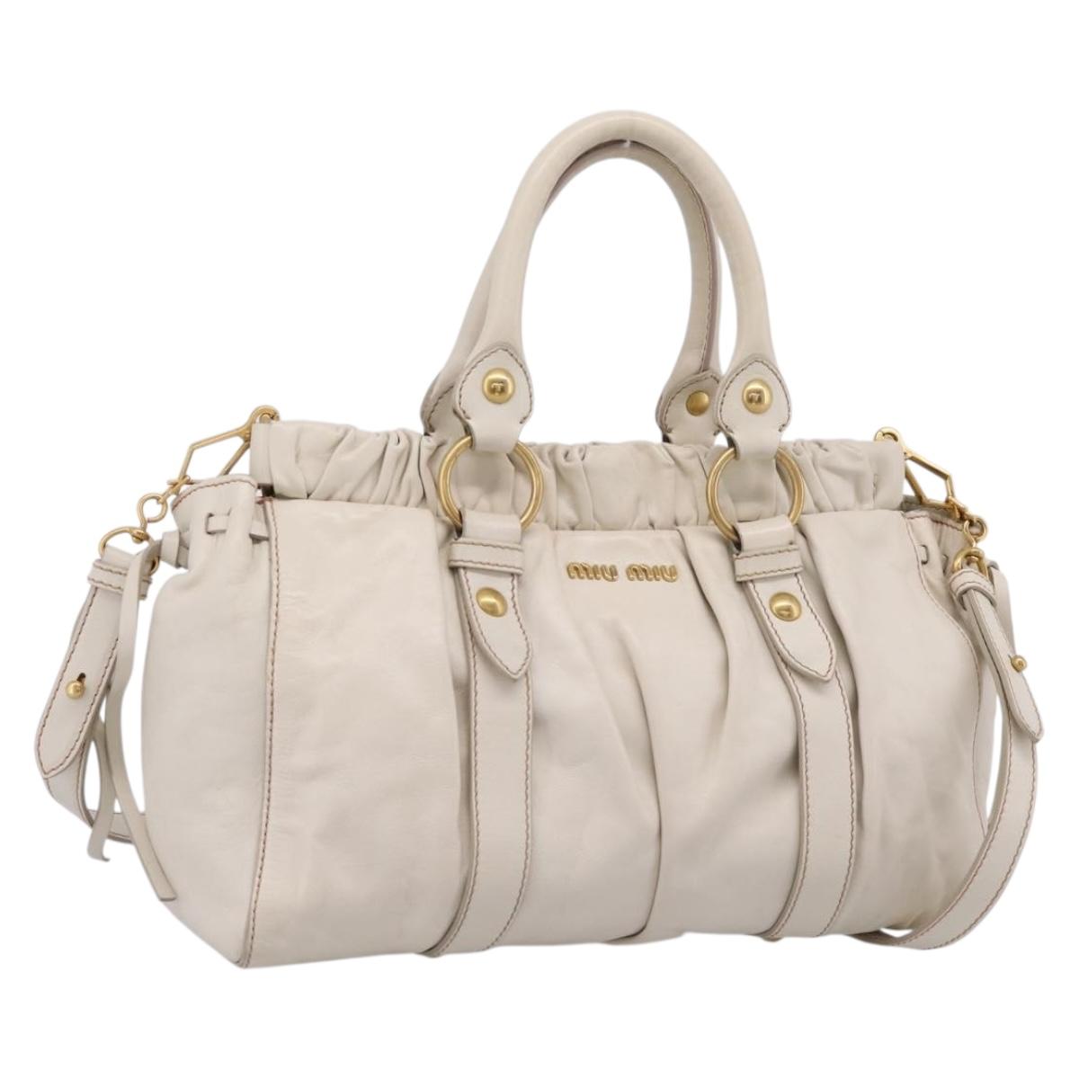 Miu Miu Hand Bag Vitellolux 2way White Gold Auth 208004M