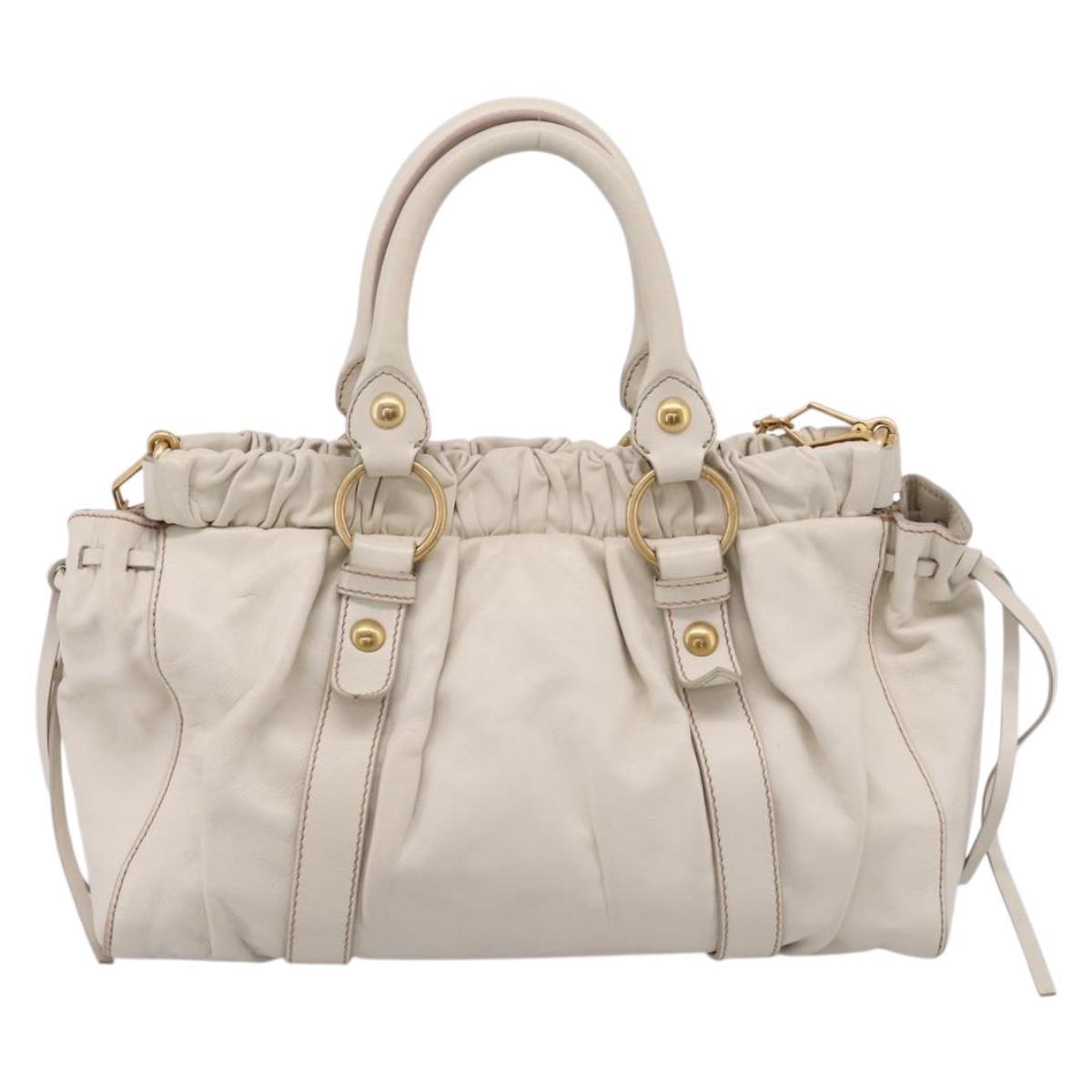 Miu Miu Hand Bag Vitellolux 2way White Gold Auth 208004M