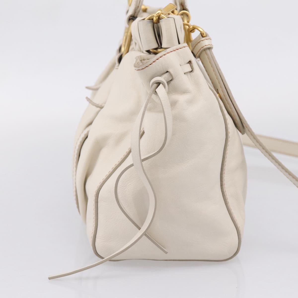 Miu Miu Hand Bag Vitellolux 2way White Gold Auth 208004M
