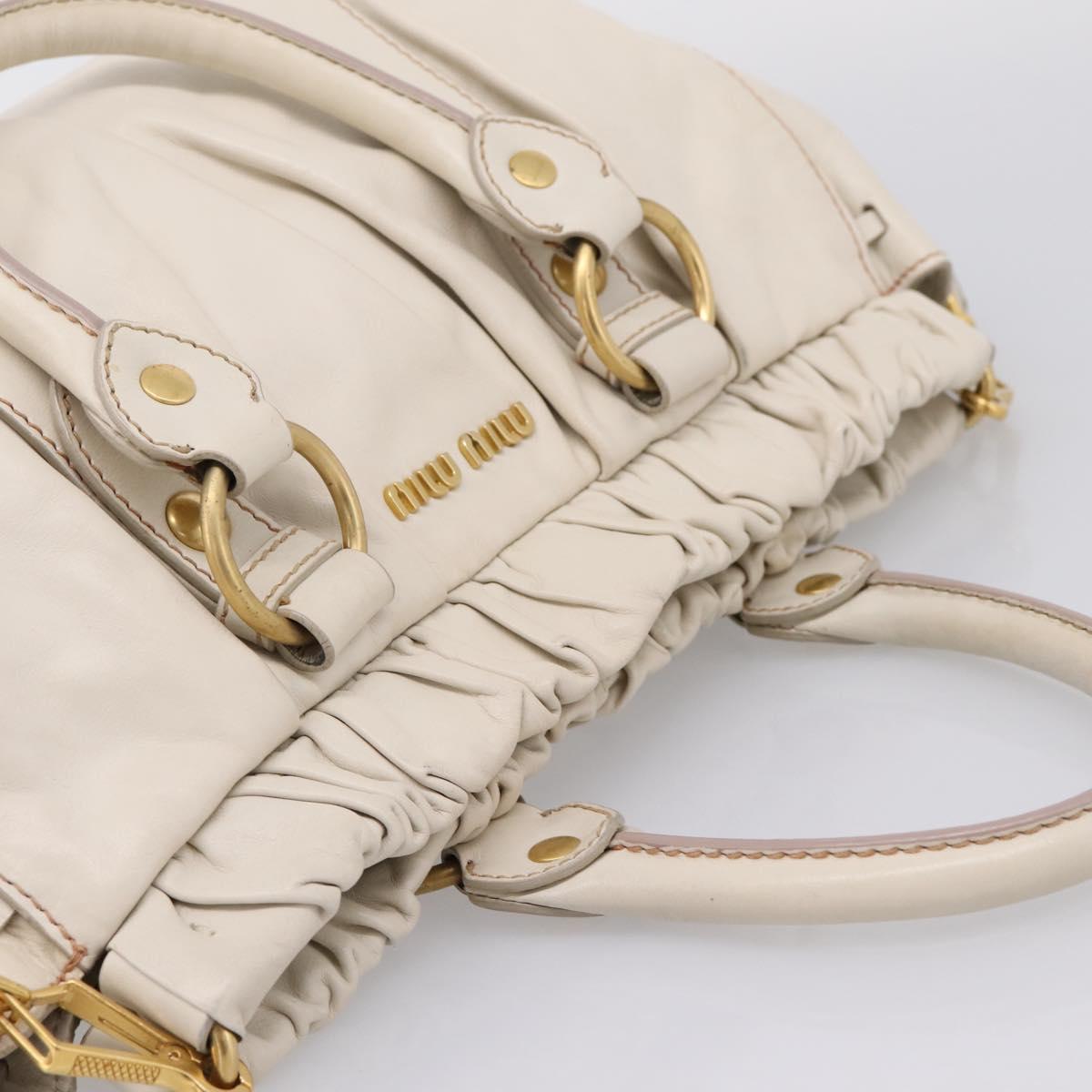 Miu Miu Hand Bag Vitellolux 2way White Gold Auth 208004M